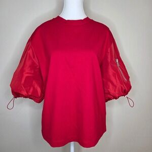 MEIMEIJ Red Puff Sleeve Utility Blouse Made in Italy Zip Pocket Avant Garde L